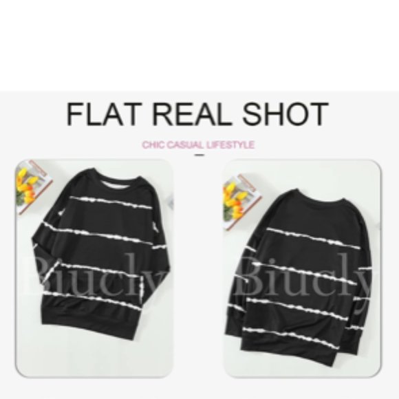 Women’s LARGE NWOT Black Long Sleeve Crewneck Striped Print - Picture 4 of 5